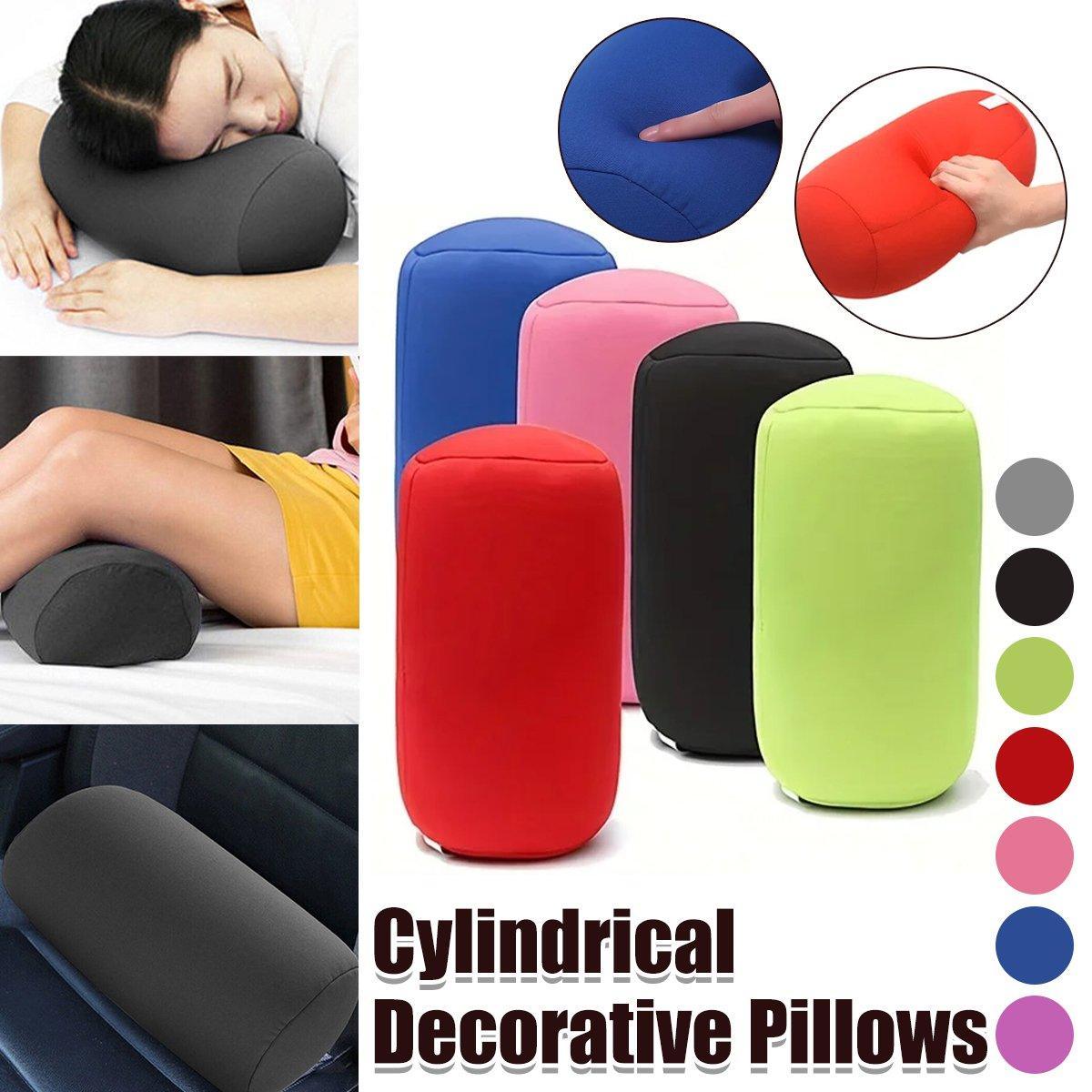 Solid Color Cylindrical Foam Particle Pillow Multi-Functional Neck Waist Support - Grey V528-THROW-PILLOW-GREY-355246