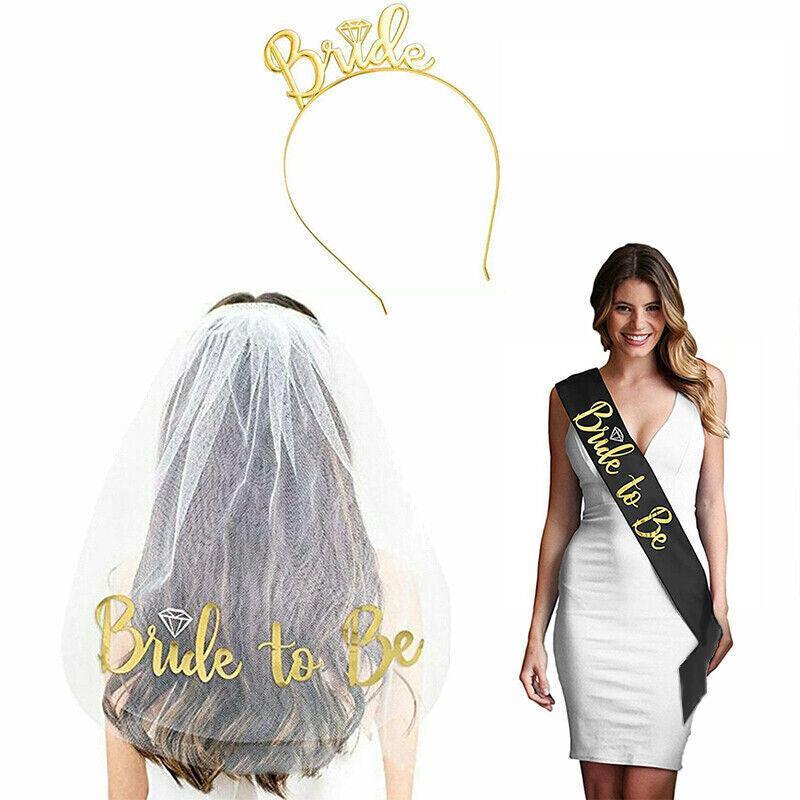 Bride To Be Hen Veil Sash Tiara Hens Night Bridal Shower Kitchen Tea Accessories - Gold Tiara V528-TIARA-GOLD-190870