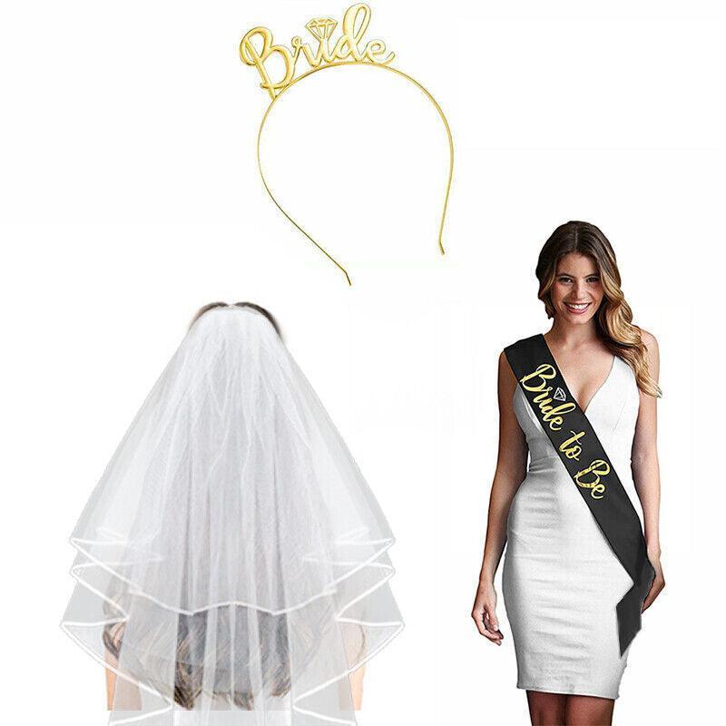 Bride To Be Hen Veil Sash Tiara Hens Night Bridal Shower Kitchen Tea Accessories - Gold Tiara V528-TIARA-GOLD-190870
