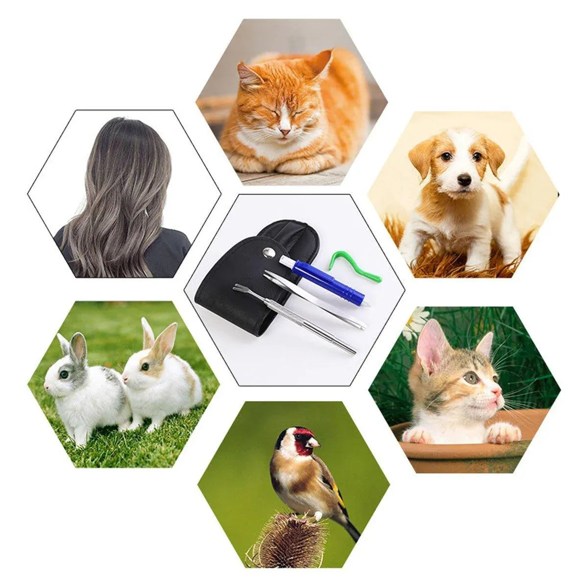 5PCS Pet Flea Tick Removal Tool Set Dog Cat Lice Fork Tweezers Kit Silver Hook V528-TICK-HOLDER-5PCS-136343