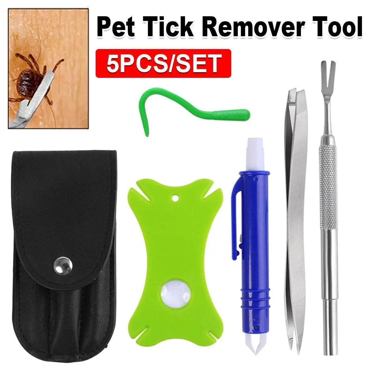 5PCS Pet Flea Tick Removal Tool Set Dog Cat Lice Fork Tweezers Kit Silver Hook V528-TICK-HOLDER-5PCS-136343