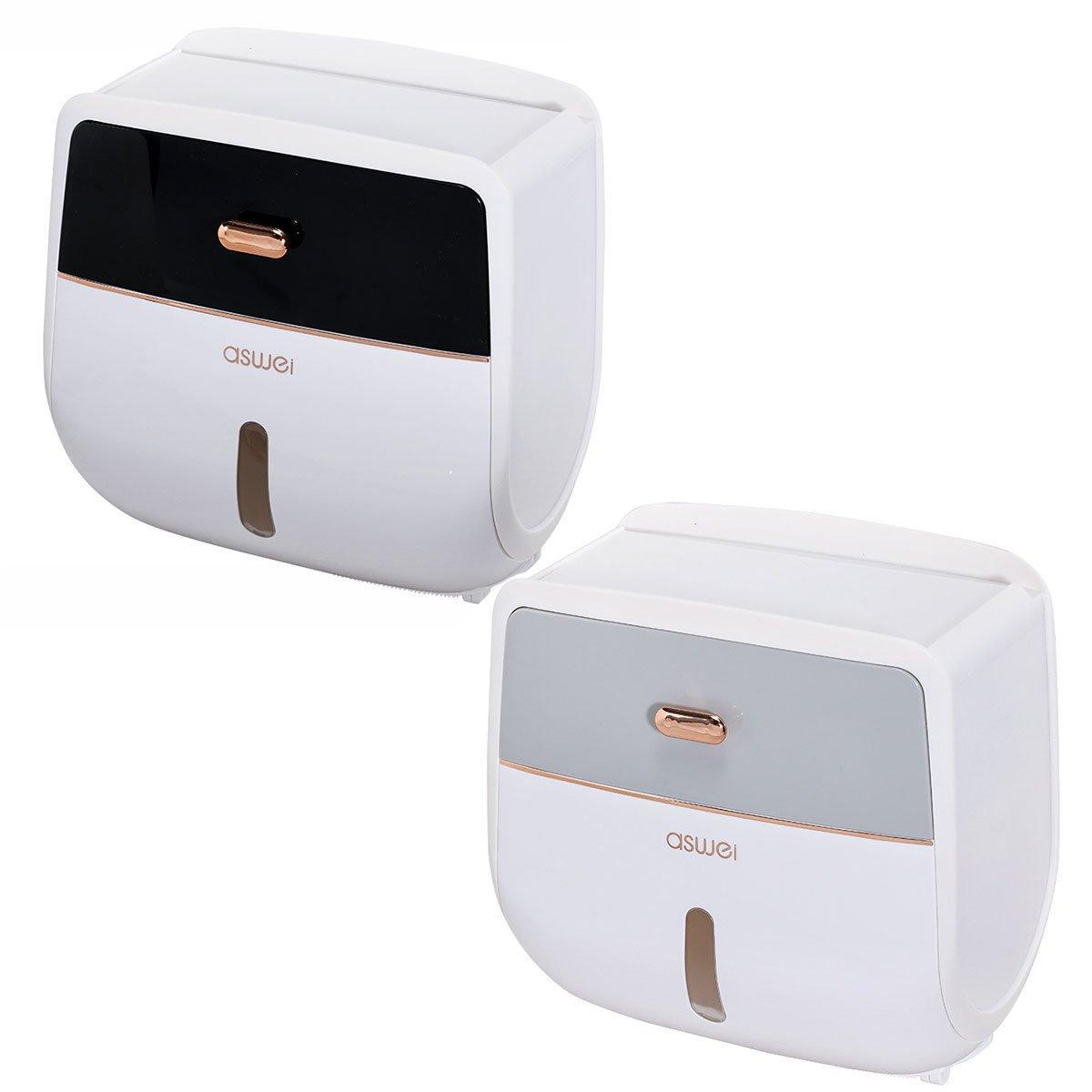 Wall-Mounted Toilet Tissue Paper Roll Holder Storage Box No punching Waterproof - Grey V528-TISSUE-BOX-GREY-179528