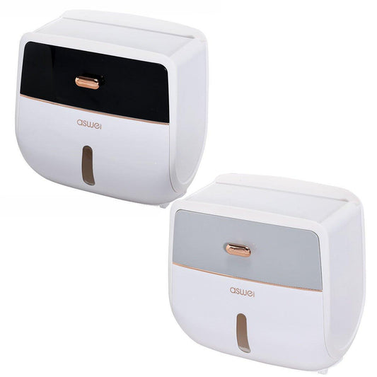Wall-Mounted Toilet Tissue Paper Roll Holder Storage Box No punching Waterproof - Grey V528-TISSUE-BOX-GREY-179528