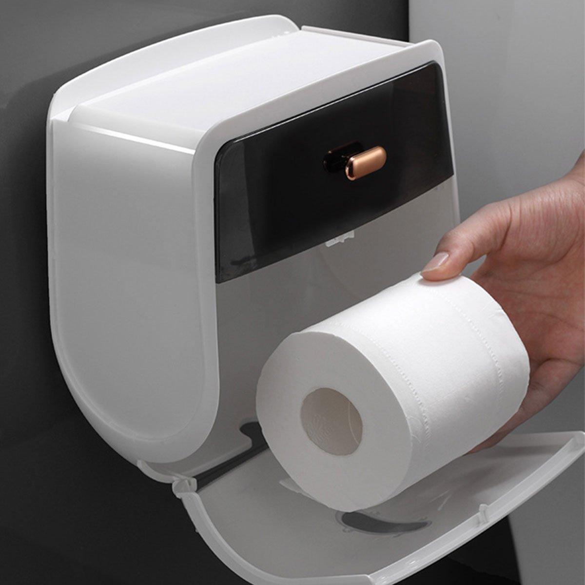 Wall-Mounted Toilet Tissue Paper Roll Holder Storage Box No punching Waterproof - Grey V528-TISSUE-BOX-GREY-179528