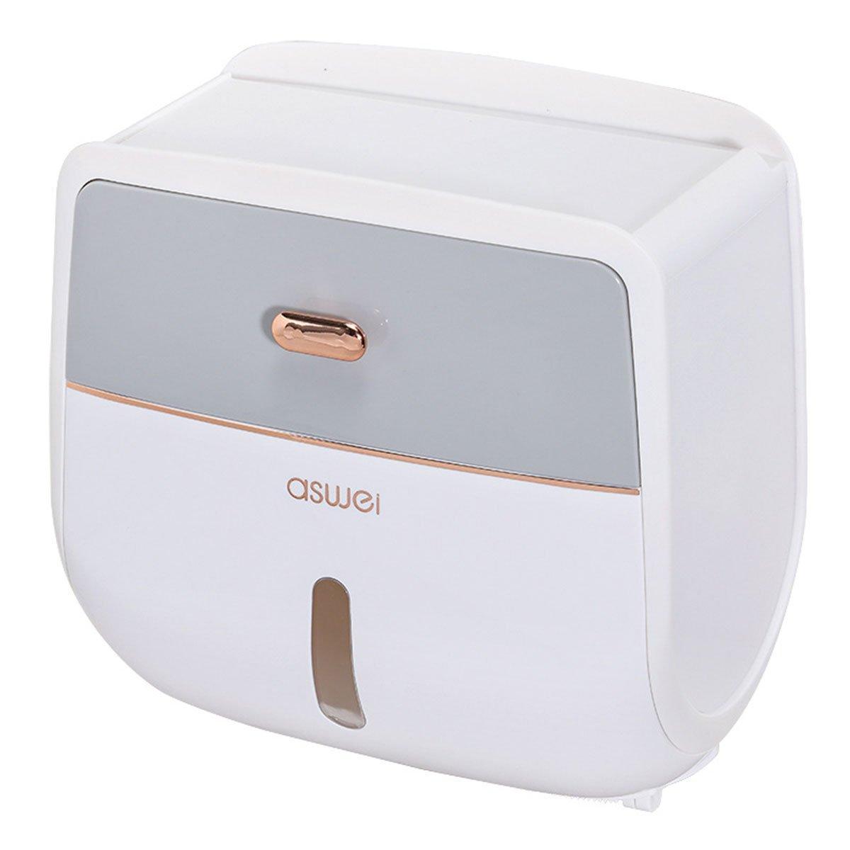Wall-Mounted Toilet Tissue Paper Roll Holder Storage Box No punching Waterproof - Grey V528-TISSUE-BOX-GREY-179528