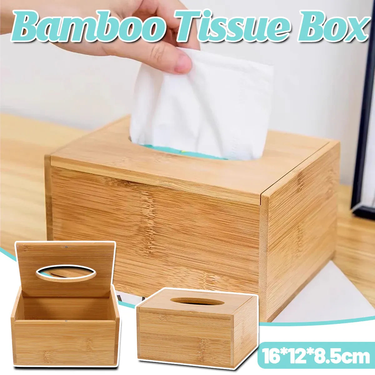 Bamboo Tissue Box Wooden Cover Dispenser Holder Storage Case for Home and Office V528-TISSUE-BOX-M-997908