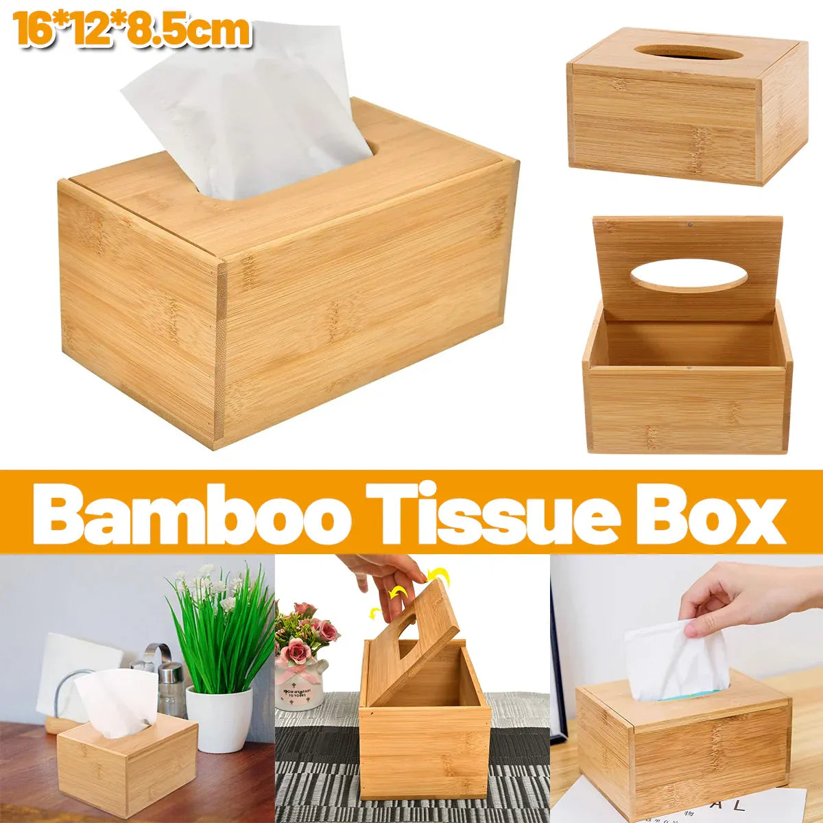Bamboo Tissue Box Wooden Cover Dispenser Holder Storage Case for Home and Office V528-TISSUE-BOX-M-997908