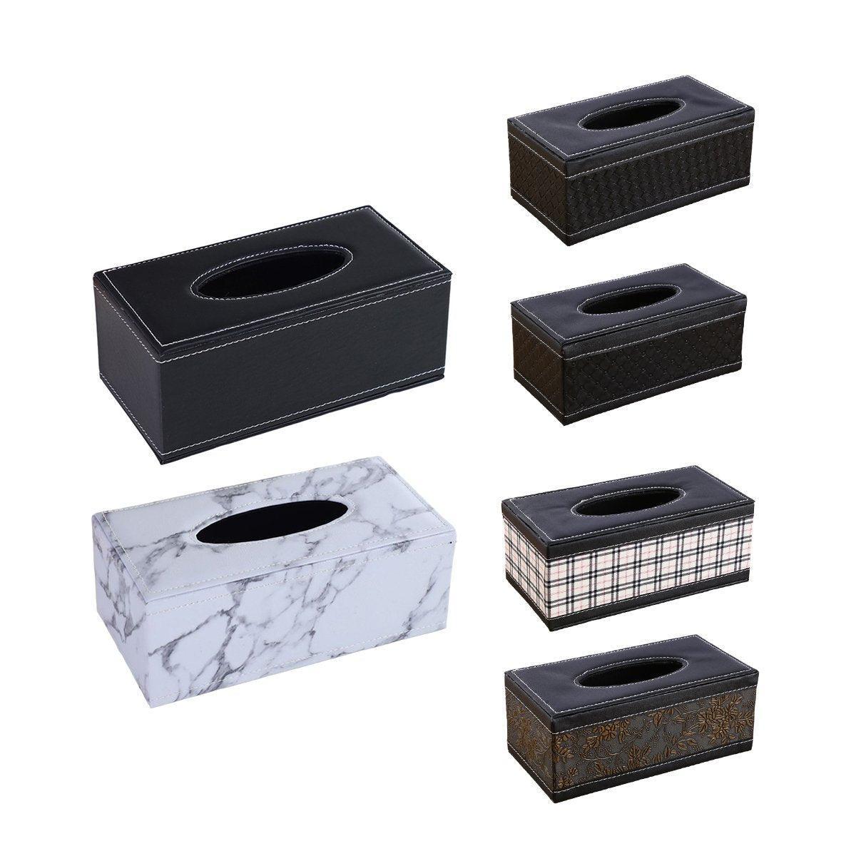 High-End PU Leather Tissue Box Holder for Hotel Home Office Decor Elegant Design - Black Woven Pattern V528-TISSUE-BOX-PJBZW-791504