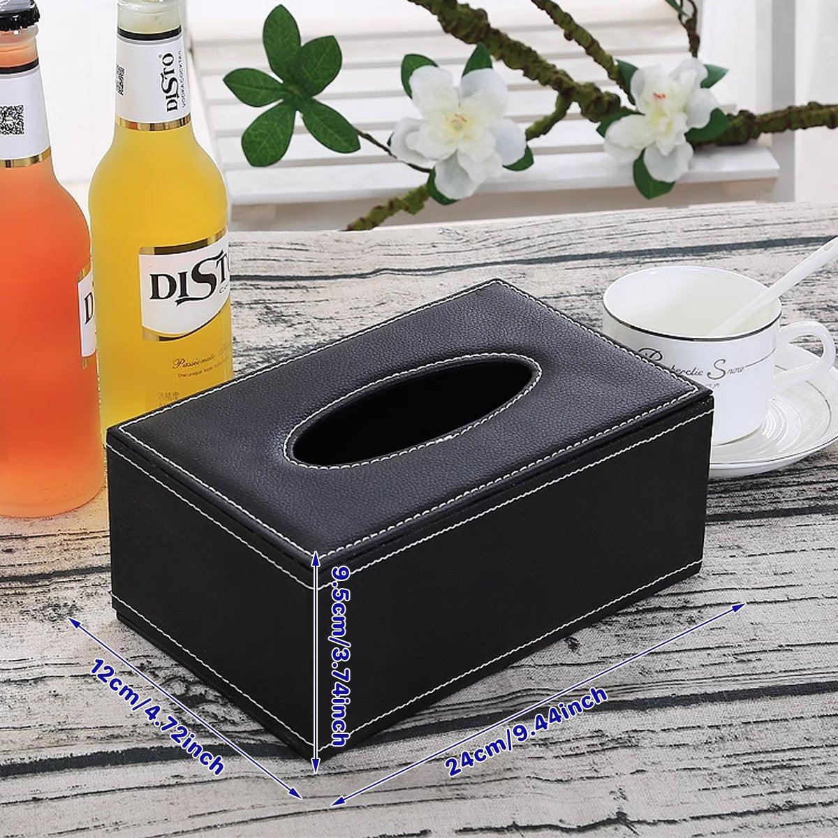 High-End PU Leather Tissue Box Holder for Hotel Home Office Decor Elegant Design - Black Woven Pattern V528-TISSUE-BOX-PJBZW-791504