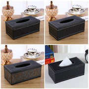 High-End PU Leather Tissue Box Holder for Hotel Home Office Decor Elegant Design - Black Woven Pattern V528-TISSUE-BOX-PJBZW-791504
