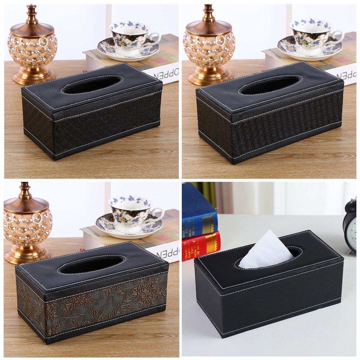High-End PU Leather Tissue Box Holder for Hotel Home Office Decor Elegant Design - Black Woven Pattern V528-TISSUE-BOX-PJBZW-791504