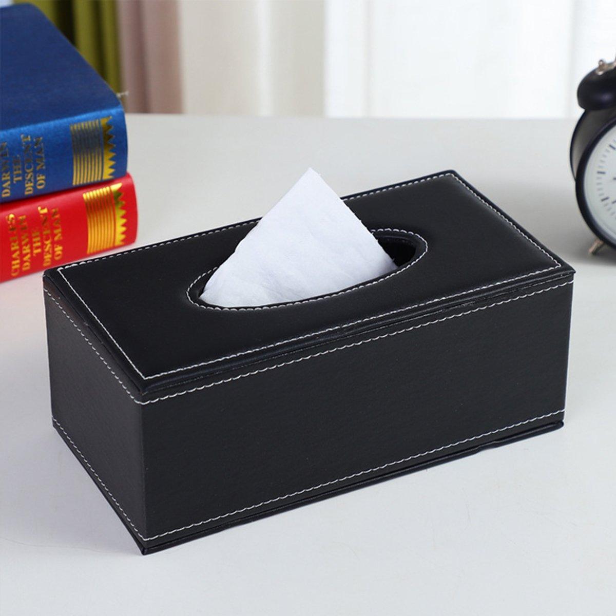 High-End PU Leather Tissue Box Holder for Hotel Home Office Decor Elegant Design - Black Woven Pattern V528-TISSUE-BOX-PJBZW-791504