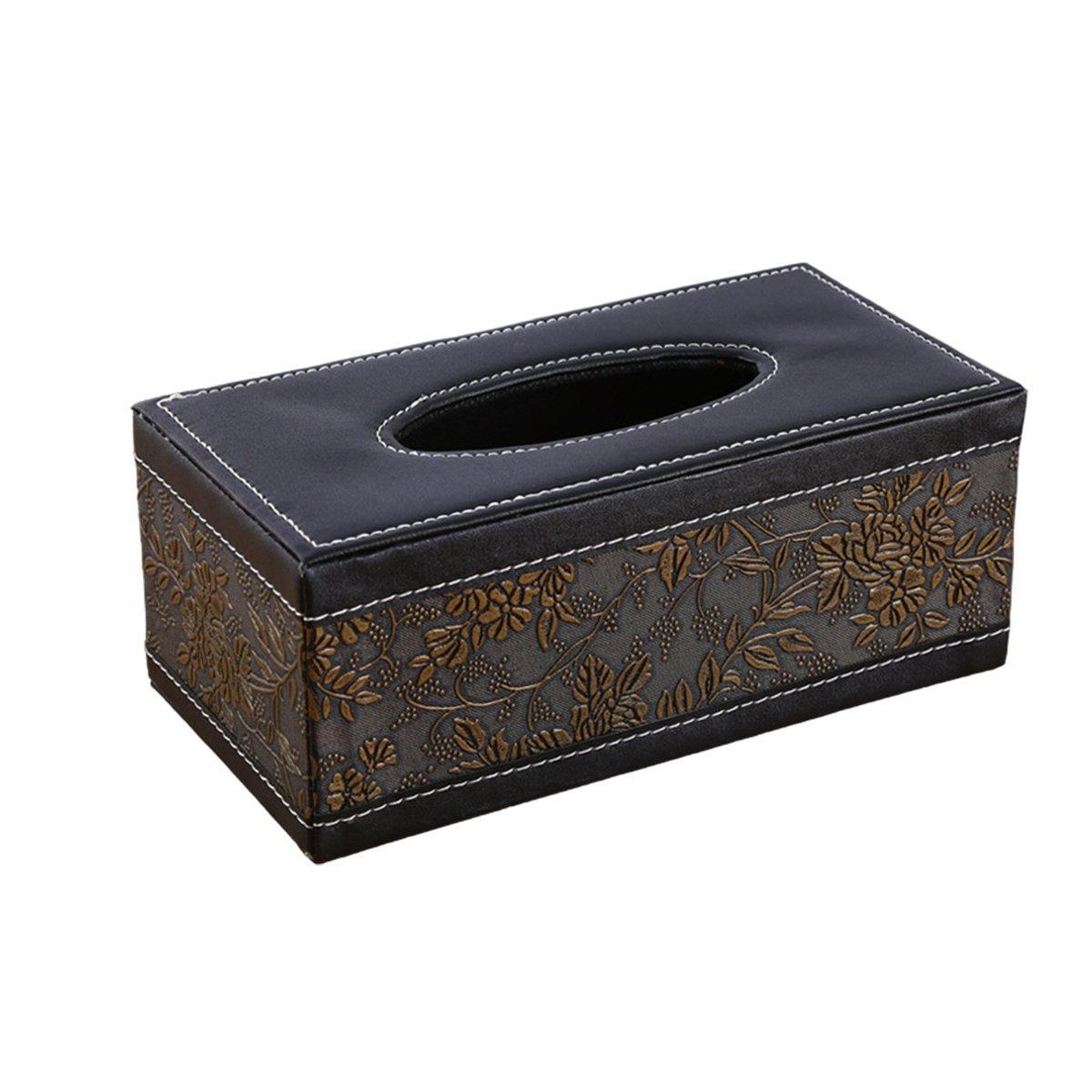 High-End PU Leather Tissue Box Holder for Hotel Home Office Decor Elegant Design - Black Woven Pattern V528-TISSUE-BOX-PJBZW-791504