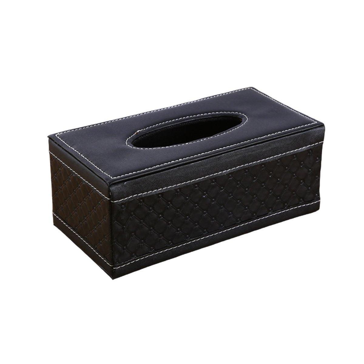 High-End PU Leather Tissue Box Holder for Hotel Home Office Decor Elegant Design - Black Woven Pattern V528-TISSUE-BOX-PJBZW-791504