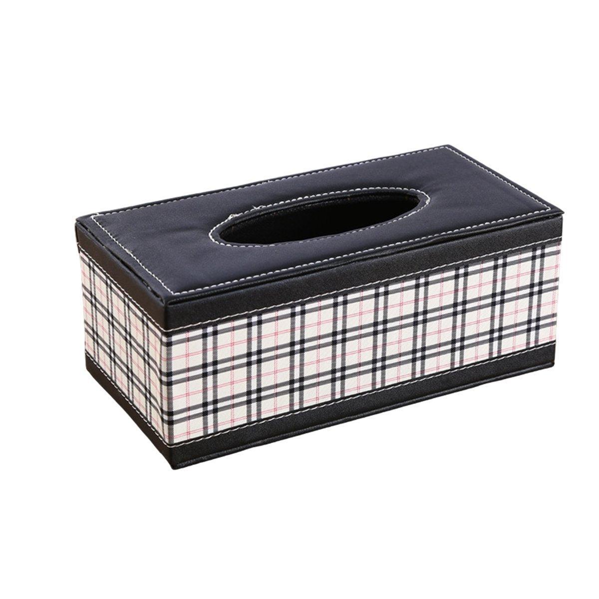 High-End PU Leather Tissue Box Holder for Hotel Home Office Decor Elegant Design - Black Woven Pattern V528-TISSUE-BOX-PJBZW-791504