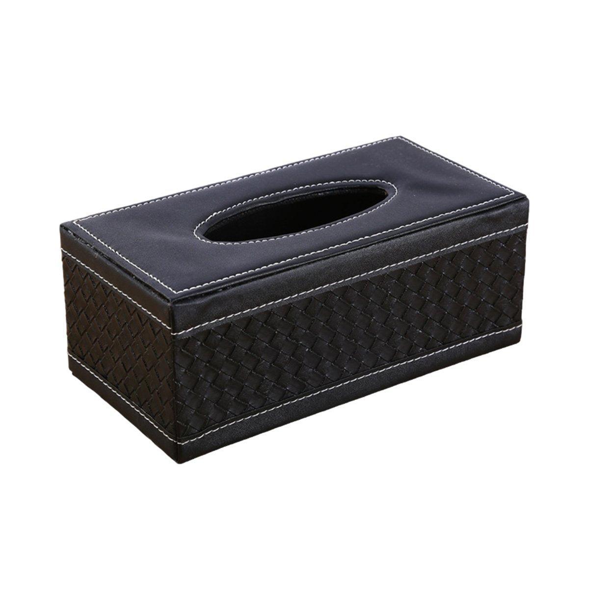 High-End PU Leather Tissue Box Holder for Hotel Home Office Decor Elegant Design - Black Woven Pattern V528-TISSUE-BOX-PJBZW-791504