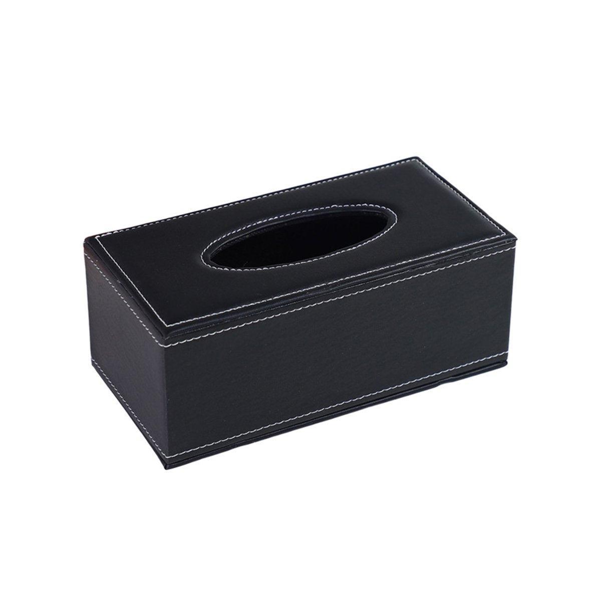High-End PU Leather Tissue Box Holder for Hotel Home Office Decor Elegant Design - Black Woven Pattern V528-TISSUE-BOX-PJBZW-791504