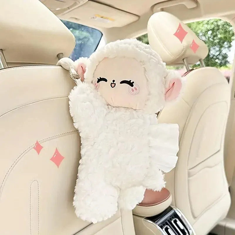Car Tissue Box Multifunctional Hanging Drawer Box Cartoon Plush Sheep Design V528-TISSUE-BOX-SHEEP-316108