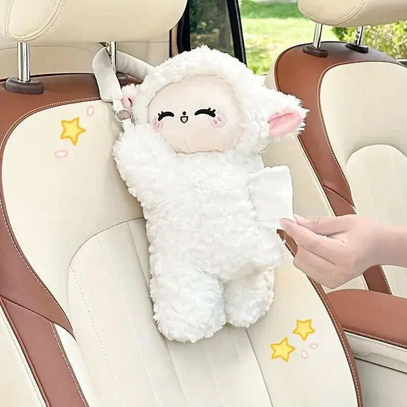Car Tissue Box Multifunctional Hanging Drawer Box Cartoon Plush Sheep Design V528-TISSUE-BOX-SHEEP-316108