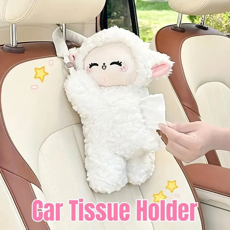 Car Tissue Box Multifunctional Hanging Drawer Box Cartoon Plush Sheep Design V528-TISSUE-BOX-SHEEP-316108