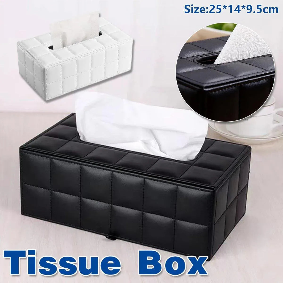 Leather Tissue Box Holder Rectangular Tissue Dispenser for Living Room Home - White V528-TISSUE-BOX-WHITE-554829