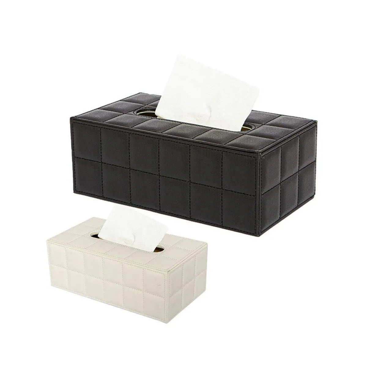 Leather Tissue Box Holder Rectangular Tissue Dispenser for Living Room Home - White V528-TISSUE-BOX-WHITE-554829