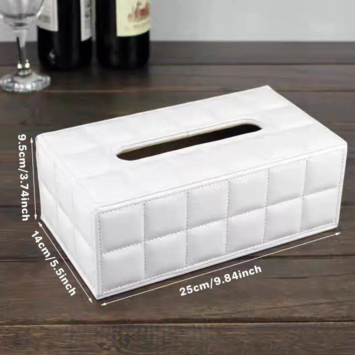 Leather Tissue Box Holder Rectangular Tissue Dispenser for Living Room Home - White V528-TISSUE-BOX-WHITE-554829