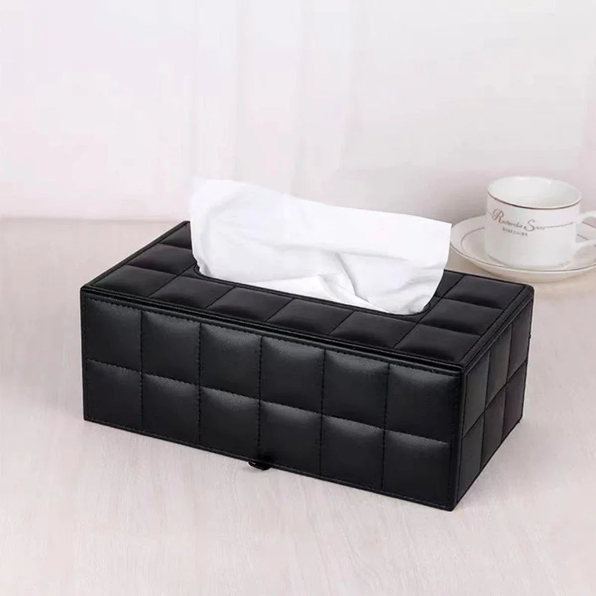 Leather Tissue Box Holder Rectangular Tissue Dispenser for Living Room Home - White V528-TISSUE-BOX-WHITE-554829