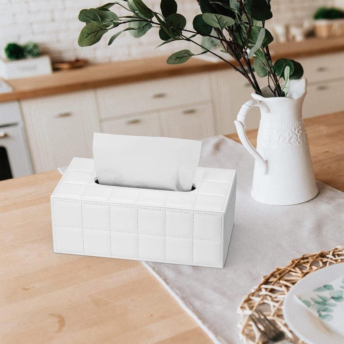 Leather Tissue Box Holder Rectangular Tissue Dispenser for Living Room Home - White V528-TISSUE-BOX-WHITE-554829