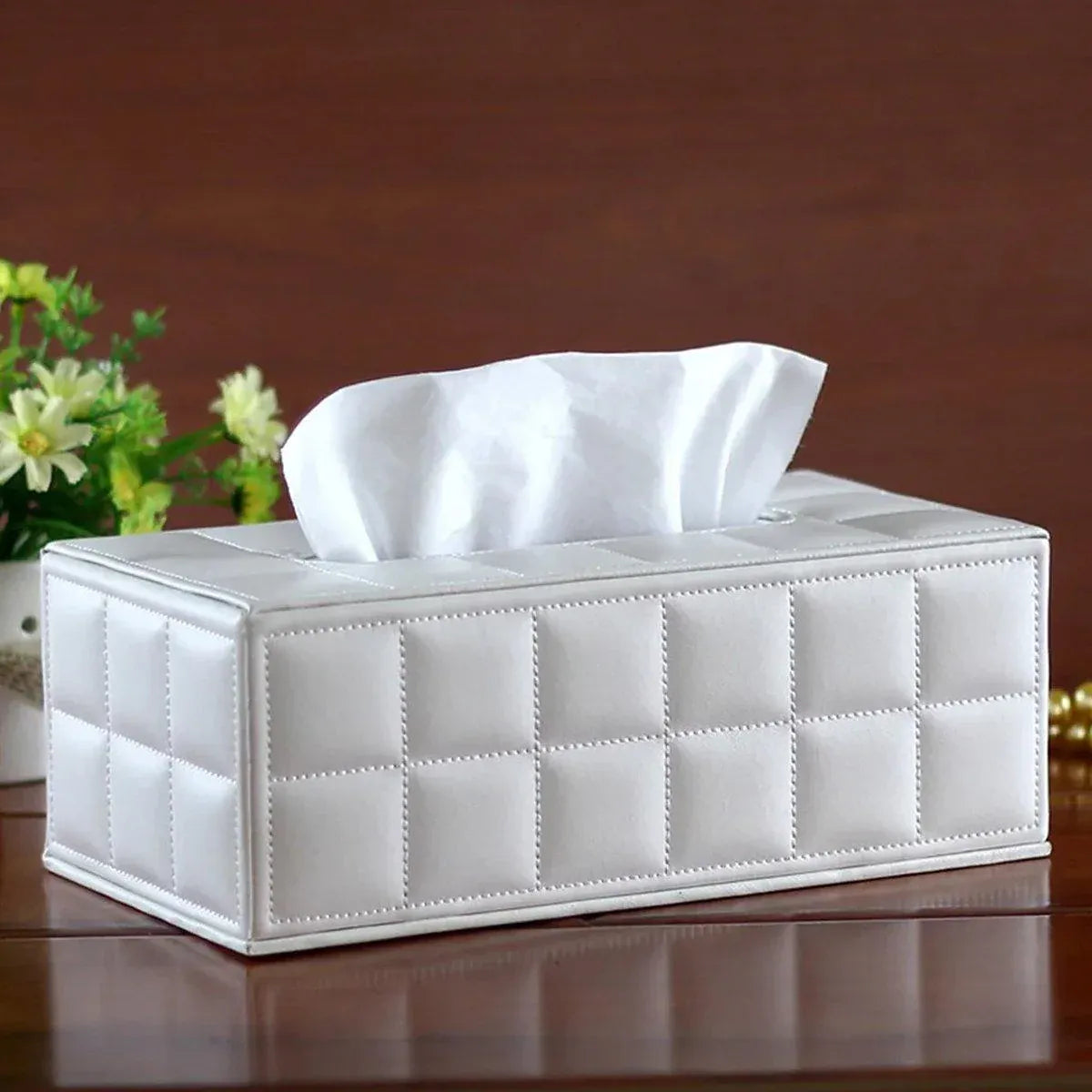 Leather Tissue Box Holder Rectangular Tissue Dispenser for Living Room Home - White V528-TISSUE-BOX-WHITE-554829
