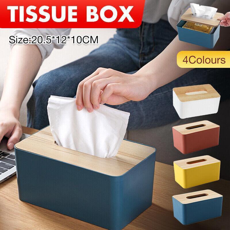 Wooden Lid Tissue Storage Box Dispenser for Napkins Desk Paper Holder Organiser - Blue V528-TISSUEBO-BLUE-34429