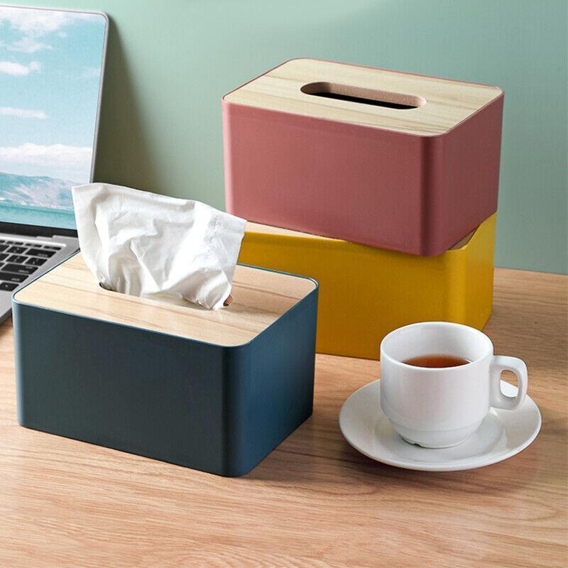 Wooden Lid Tissue Storage Box Dispenser for Napkins Desk Paper Holder Organiser - Blue V528-TISSUEBO-BLUE-34429