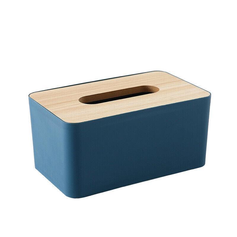 Wooden Lid Tissue Storage Box Dispenser for Napkins Desk Paper Holder Organiser - Blue V528-TISSUEBO-BLUE-34429