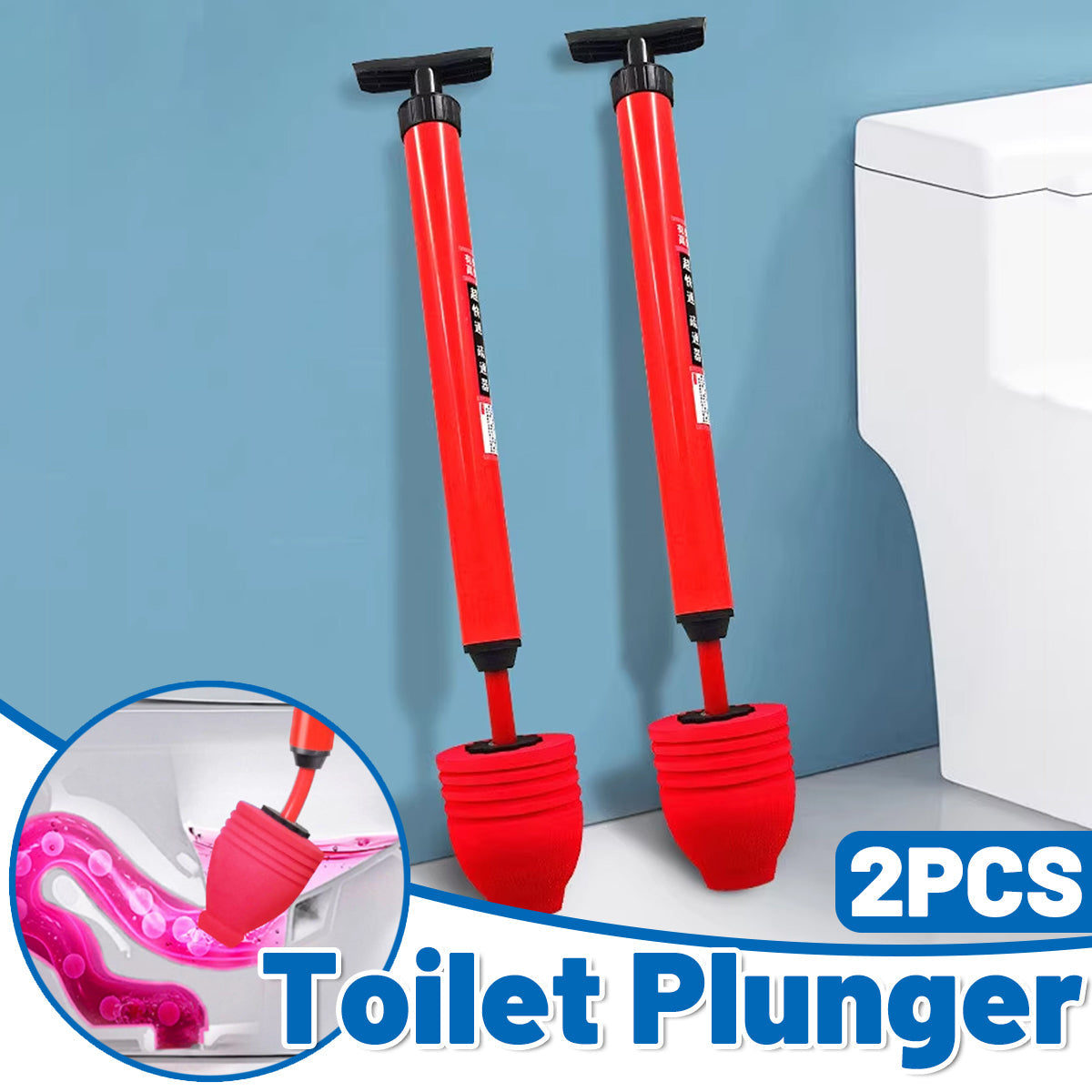 2PCS Toilet Plunger Vacuum Pump Powerful Clog Remover Sewer Drain Unclogging Tool V528-TOILET-UNCLOGGING-2PCS-589201