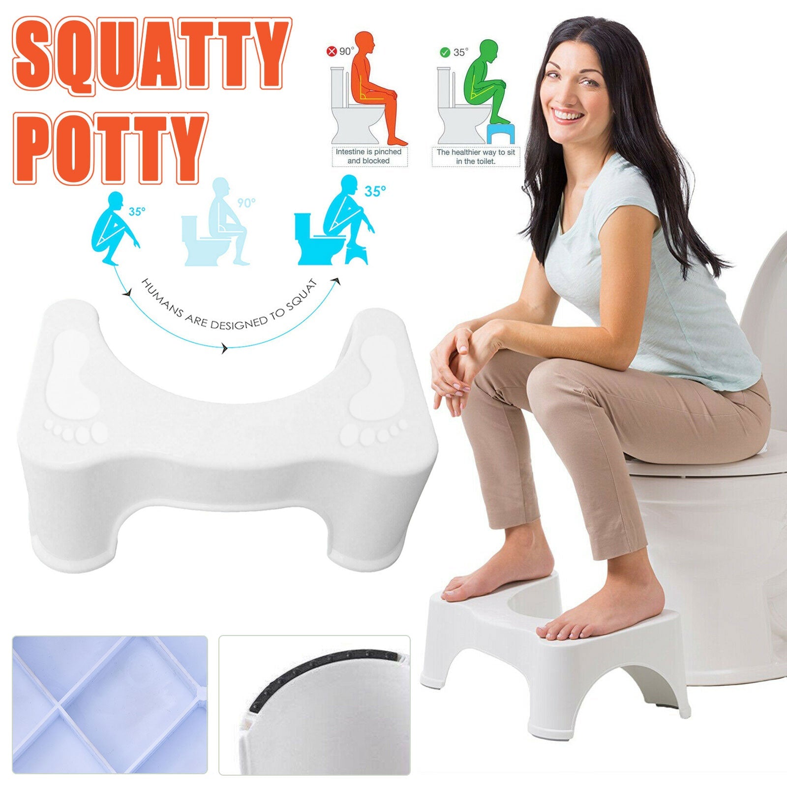 1X Sit And Squat Squatty Potty Stool Non-Slip Toilet Stools Healthy V528-TOILETSTOOL-543411