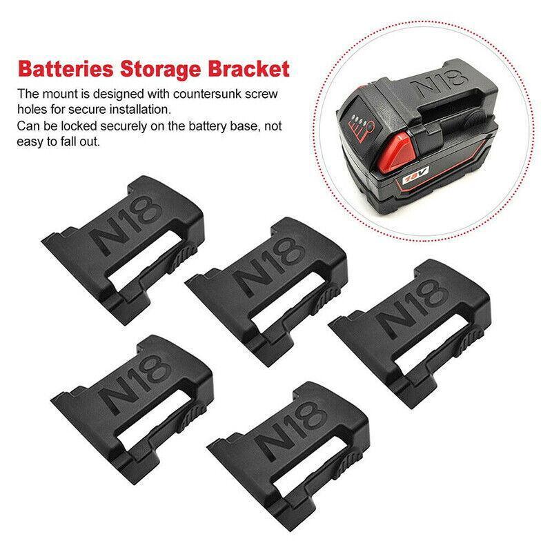 5Pcs Battery Mount Holder Stand For Milwaukee M18 18V Tool Battery Accessories - Black V528-TOOL-5PCS-BLACK-789562