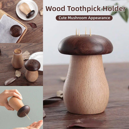 Solid Wood Toothpick Holder Black Walnut Beech Cute Mushroom Toothpick Box V528-TOOTHPICK-BOX-431527