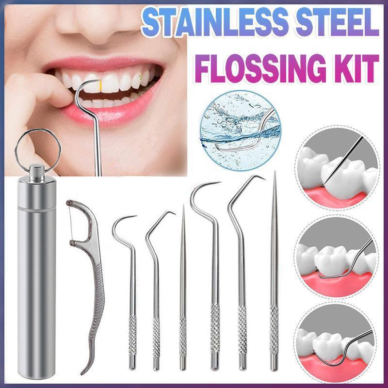 8Pcs Stainless Steel Toothpick Set Metal Flossing Portable Toothpick Box Holder V528-TOOTHPICKINGTOOL-8PCS-17407