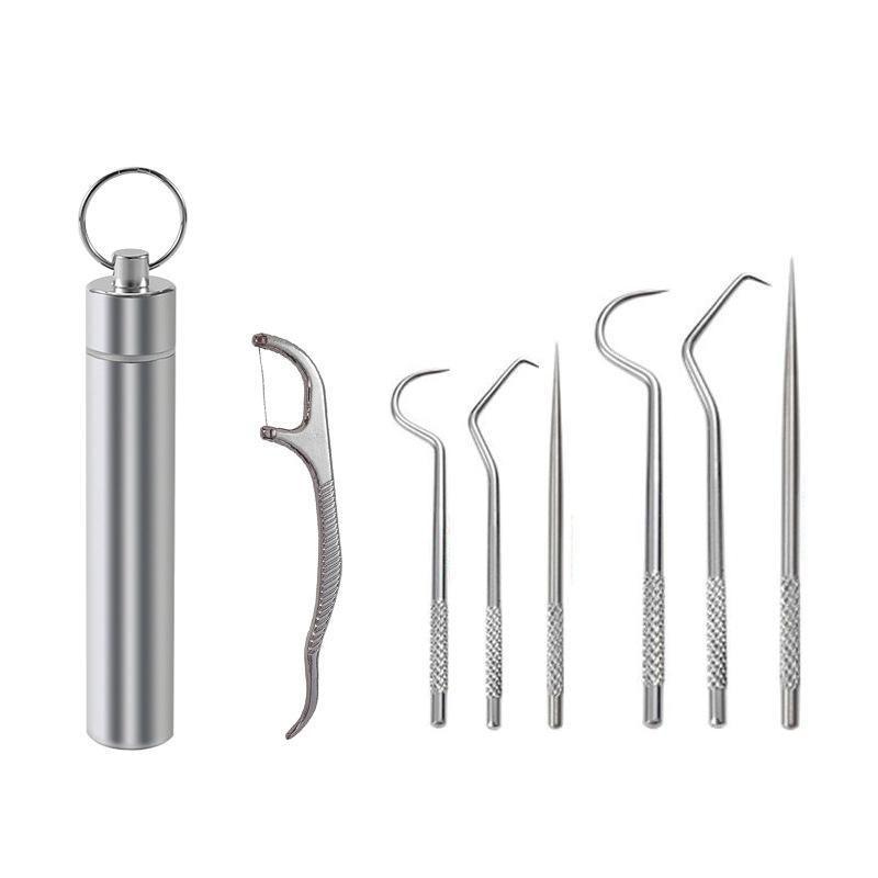 8Pcs Stainless Steel Toothpick Set Metal Flossing Portable Toothpick Box Holder V528-TOOTHPICKINGTOOL-8PCS-17407