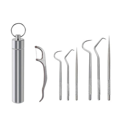 8Pcs Stainless Steel Toothpick Set Metal Flossing Portable Toothpick Box Holder V528-TOOTHPICKINGTOOL-8PCS-17407