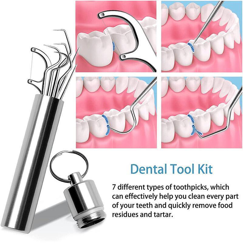 8Pcs Stainless Steel Toothpick Set Metal Flossing Portable Toothpick Box Holder V528-TOOTHPICKINGTOOL-8PCS-17407