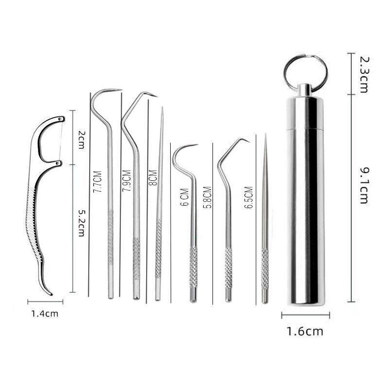 8Pcs Stainless Steel Toothpick Set Metal Flossing Portable Toothpick Box Holder V528-TOOTHPICKINGTOOL-8PCS-17407