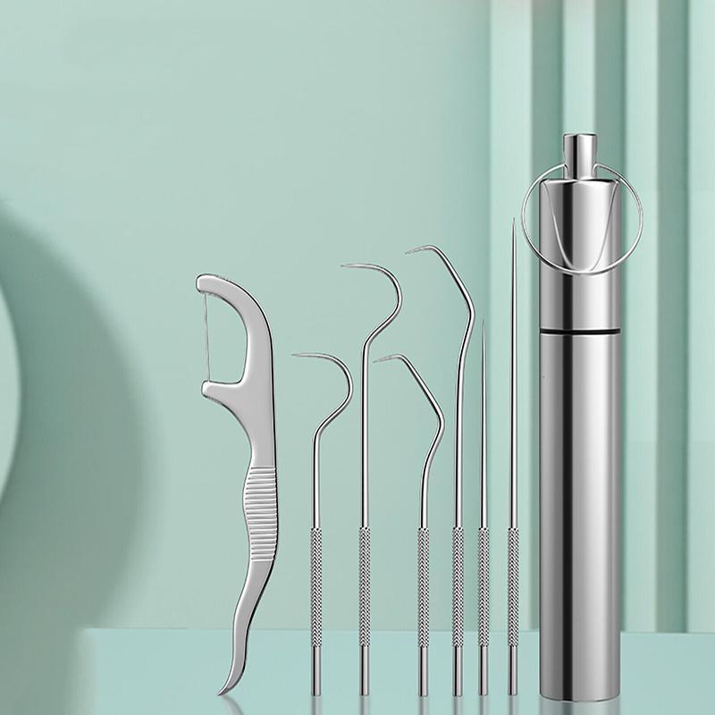 8Pcs Stainless Steel Toothpick Set Metal Flossing Portable Toothpick Box Holder V528-TOOTHPICKINGTOOL-8PCS-17407
