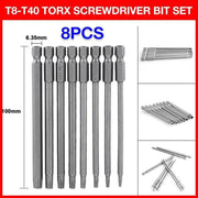 8PCS T8 to T40 Torx Screwdriver Bit Set 100mm S2 Steel Hex Tip Head V528-TORSCREWDRIVER-985990