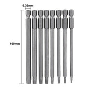 8PCS T8 to T40 Torx Screwdriver Bit Set 100mm S2 Steel Hex Tip Head V528-TORSCREWDRIVER-985990