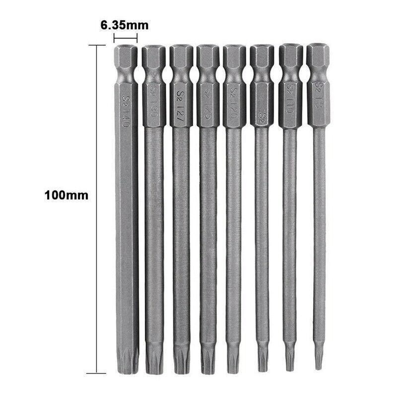 8PCS T8 to T40 Torx Screwdriver Bit Set 100mm S2 Steel Hex Tip Head V528-TORSCREWDRIVER-985990