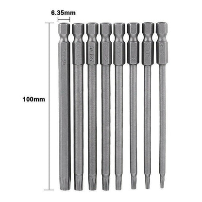 8PCS T8 to T40 Torx Screwdriver Bit Set 100mm S2 Steel Hex Tip Head V528-TORSCREWDRIVER-985990