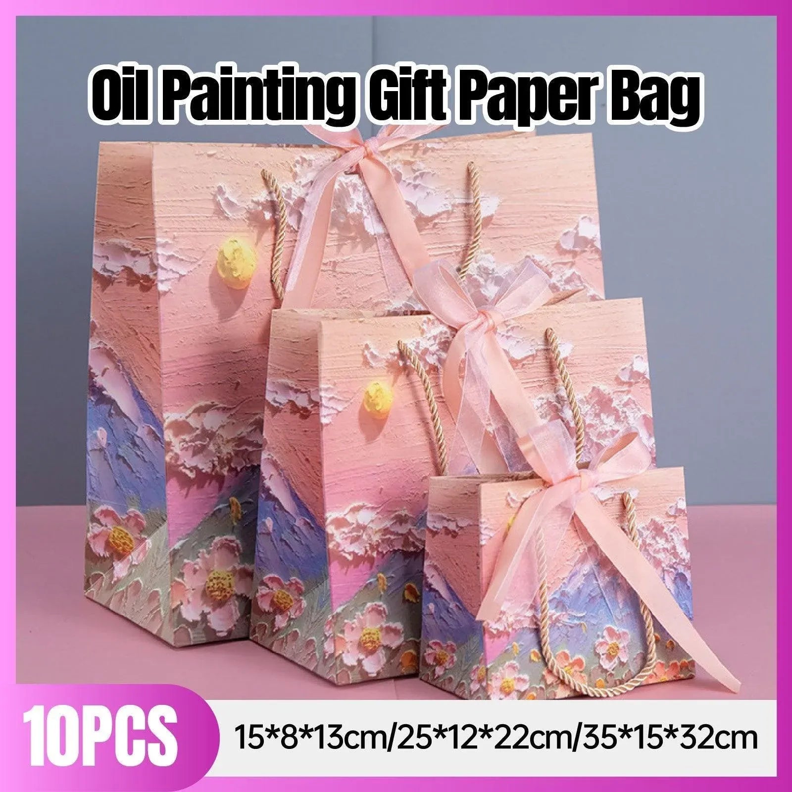 10pcs Oil Painting Gift Paper Bags for Birthday and Holiday Gift Packaging Tote - S V528-TOTE-BAG-10PCS-S-988013