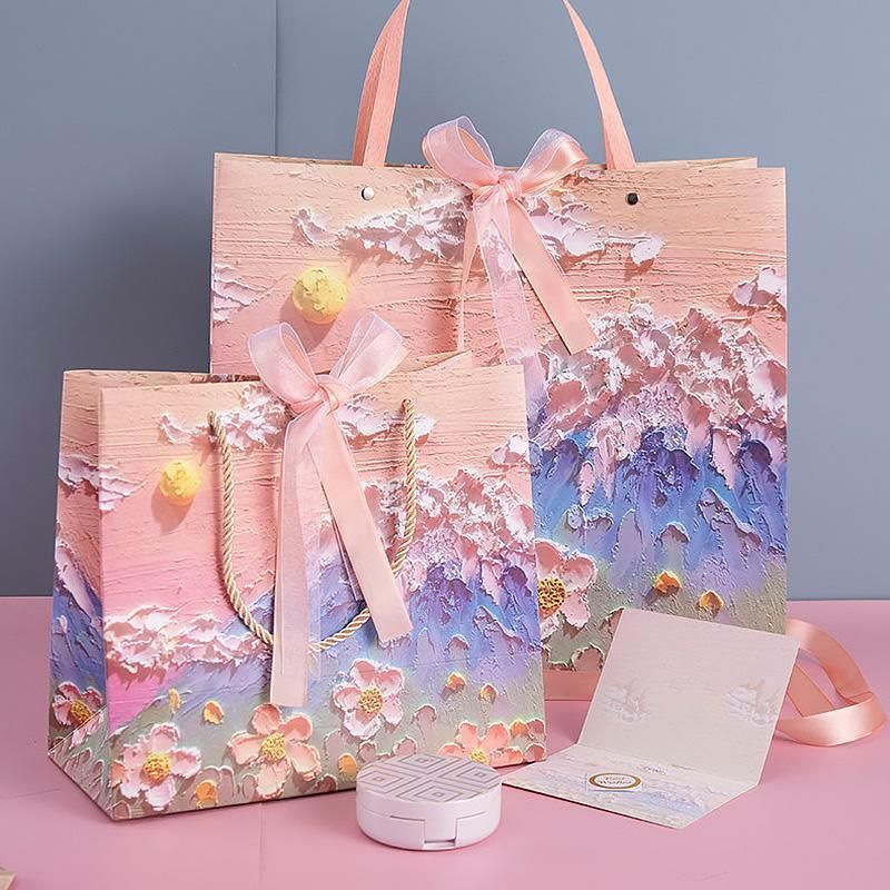 10pcs Oil Painting Gift Paper Bags for Birthday and Holiday Gift Packaging Tote - S V528-TOTE-BAG-10PCS-S-988013
