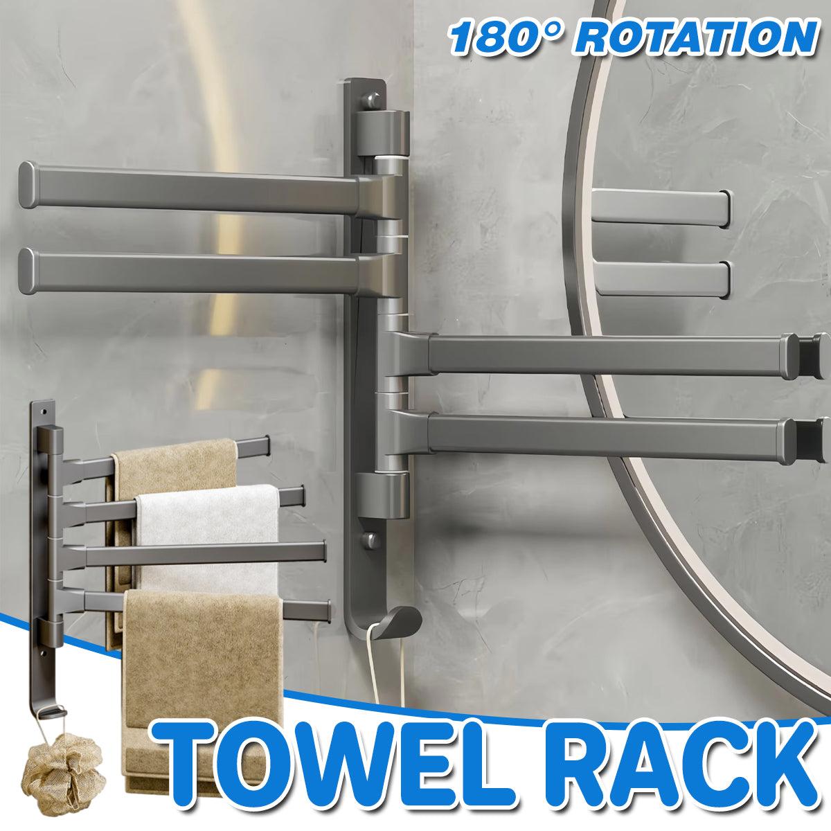 Rotating Towel Rack Wall Mounted Bathroom Shelf Multi Rod Swivel Towel Holder V528-TOWEL-RACK-GREY-415796